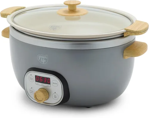 Vista 15 de GreenLife Olla de cocción lenta de 6QT, olla de cerámica antiadherente no tóxica sin PFAS, recipiente interior extraíble, programable, apta
