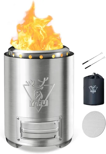 Vista 15 de YEFU Hoguera de mesa portátil: estufa de bajo humo para exteriores y patio, fogata de mesa de combustión segura alimentada por pellets y madera