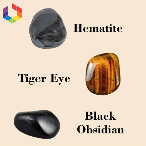 Vista 6 de Bombay - Pulsera de triple protección con cristales de hematita, obsidiana negra, ojo de tigre, pulseras de piedra para hombres, mujeres y parejas