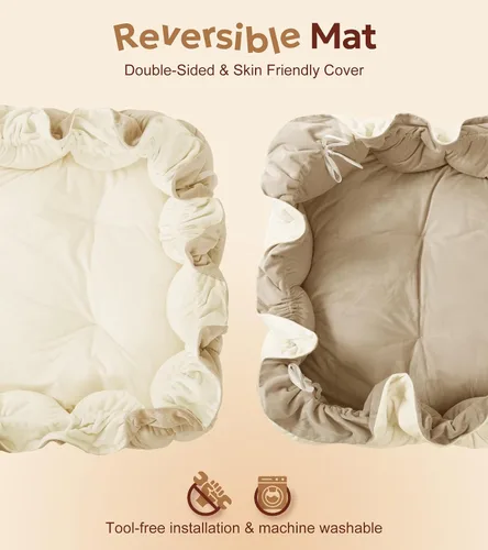 Vista 5 de Mallify Gimnasio de felpa 5 en 1 para bebés, tapete de juego para bebés, gimnasio convertible para bebés con manta y 6 juguetes, tapete