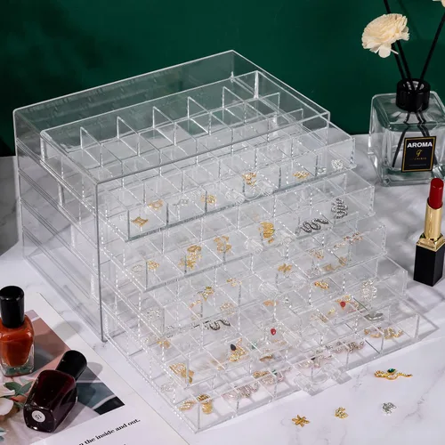 Vista 9 de Noverlife Organizador de joyas transparente joyero duradero con 5 cajones caja organizadora de joyas impermeable organizador de joyas de aretes