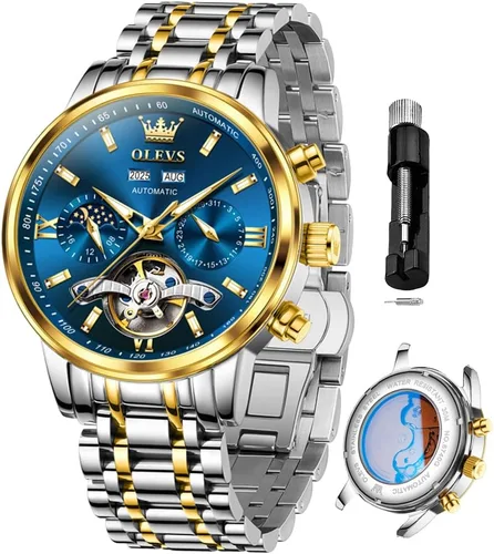 Vista 12 de OLEVS Automatic Watches for Men Luxury Skeleton Multi-Function Mechanical Watch Self Winding Date Waterproof Luminous Mens Watch