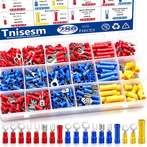 Vista 7 de Tnisesm Kit de conector de cable de 1100 piezas con herramienta de prensado, terminales de cable eléctrico con aislamiento de cobre, anillo, tope