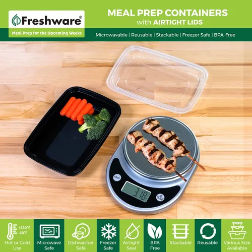 Vista 2 de Freshware Contenedores de preparación de comidas [paquete de 150] 1 compartimento con tapas, contenedores de almacenamiento de alimentos, caja