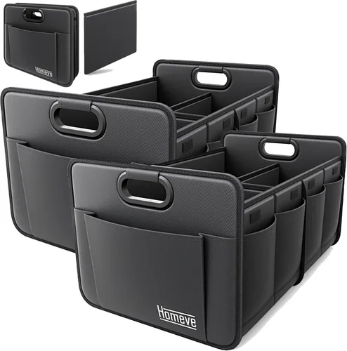 Vista 16 de Homeve Organizador de maletero de coche, organizador plegable de múltiples compartimentos, negro, 2 compartimentos, pequeño