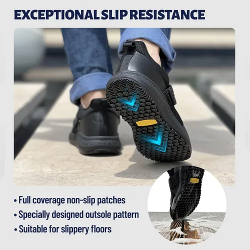Vista 2 de Non Slip Shoes for Men, Food Service Slip Resistant Work Shoes in Restaurant Kitchen Hospital, Breathable Lightweight Sneakers - Zapatos