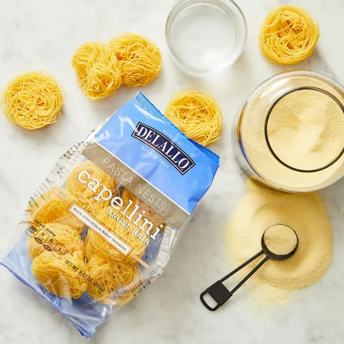 Vista 5 de DeLallo Capellini - Nidos de pasta de huevo, pasta de corte largo de pelo de ángel, bolsa de 8.8 onzas
