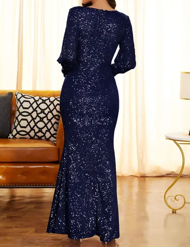 Vista 2 de Vestido de noche formal para mujer manga larga vestido de sirena de los años 20