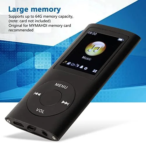 Vista 3 de Reproductor de MP3, con capacidad de memoria de 64 GB, reproductor de música portátil de 8 horas de duración de la batería, compatible con MP3, WMA