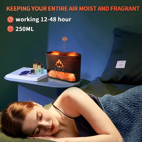 Vista 8 de BOHOFAM Difusor de Aceite Esencial con Lámpara de Sal del Himalaya, Difusor/Humidificador de Aroma de Doble Llama/Medusa 2 Modos, Luces Coloridas, 4