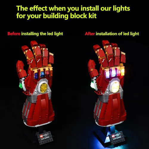 Vista 3 de Kyglaring Kit de iluminación LED diseñado para Lego Nano Gauntlet 76223 (sin modelo) y juego de luces compatible con réplica Iron Man Gauntlet