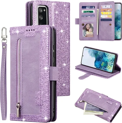 Vista 17 de UEEBAI Funda tipo cartera para Samsung Galaxy S20 FE 5G, Retro 9 ranuras para tarjetero, bolsillo con cremallera, cierre magnético, función atril