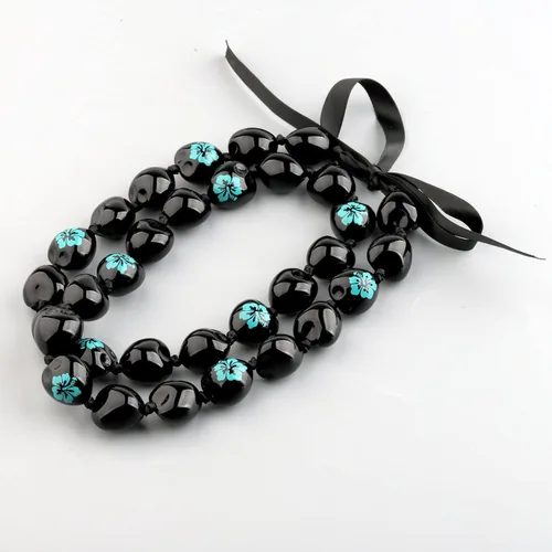Vista 4 de BNQL Collar grueso hawaiano Kukui Nut Lei con cierre de lazo de cinta, regalo de graduación