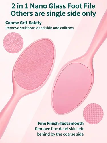 Vista 2 de Lima de pie de vidrio de 2 caras Removedor de callos sin soporte de drenaje (rosa) Diseño ergonómico de 2 caras Seguro, eficaz pero suave