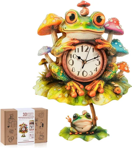 Vista 9 de Rompecabezas de madera 3D para adultos, kit de modelo de reloj de dragón azul con péndulo, rompecabezas 3D para adultos, kit de reloj de pared DIY