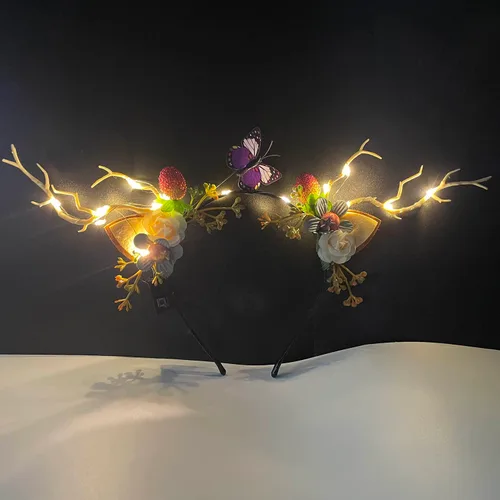Vista 2 de Tiara LED brillante, cuernos de reno, accesorios para el cabello, para fiesta de Navidad, accesorios para el cabello para mujeres