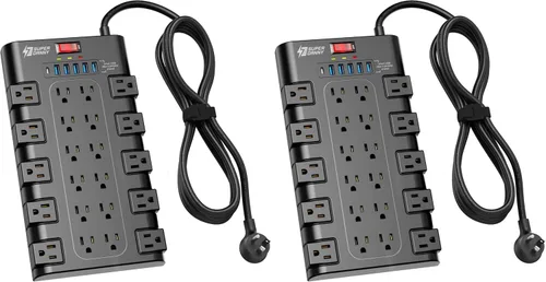 Vista 19 de Regleta de alimentación, SUPERDANNY - Protector contra sobretensiones con 22 tomas de corriente AC y 6 puertos de carga USB, 1875 W/15 A, 2100 Negro