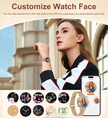 Vista 6 de Reloj inteligente para mujer, reloj inteligente de 1.27 pulgadas con llamada Bluetooth, oro rosa y rosa