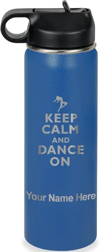 Vista 29 de LaserGram Botella de agua personalizada, mantén la calma y baila, acero inoxidable de doble pared aislada al vacío con popote superior, regalo Rosa