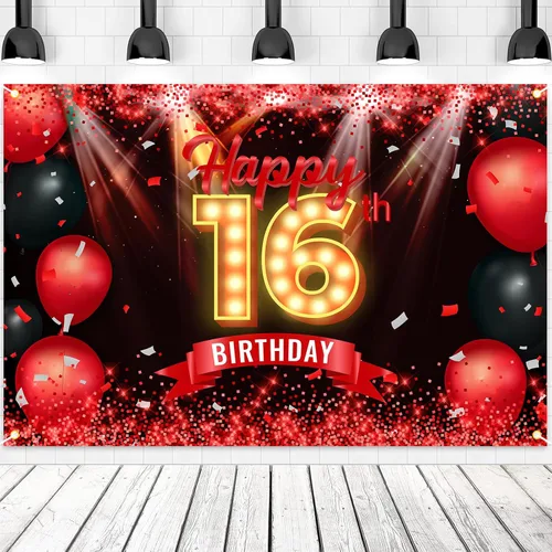 Vista 25 de Cartel de feliz cumpleaños 10 años, fondo rojo y negro, decoraciones de cumpleaños para niñas y niños de 10 años, artículos de fotografía
