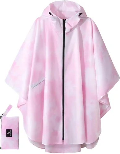 Vista 16 de SaphiRose - Poncho de lluvia unisex impermeable con capucha para mujeres adultas con bolsillos A-negro-blanco