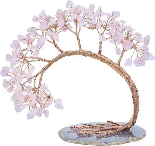 Vista 14 de Nupuyai Árbol de dinero de cristal curativo de alambre de cobre de 3-4 pulgadas para la buena suerte, base de rodajas de ágata bonsái, decoración