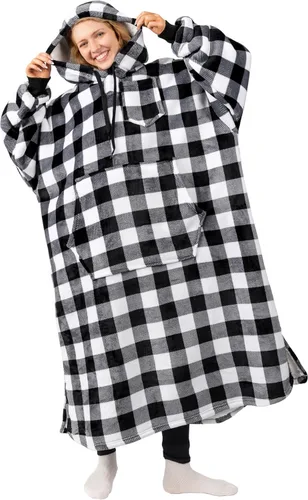 Vista 19 de PAVILIA Manta con Capucha para Mujeres, Manta Sherpa Usable para Hombres, Sudadera Cálida de Gran Tamaño, Manta con Capucha y Suéter, Negro