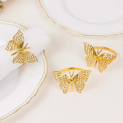 Vista 21 de Efavormart - Servilleteros de lino con hojas ornamentadas de oro metálico, paquete de 4