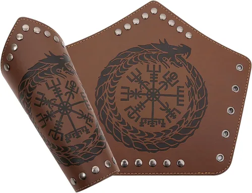 Vista 2 de Pulsera de cuero con guantelete medieval, muñequeras vikingas, guardias de tiro con arco, brazaletes de brazo ancho para mujeres y hombres, 2