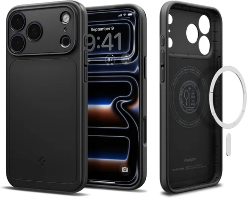Vista 25 de Spigen Thin Fit MagFit Funda diseñada para iPhone 16 [Carcasa rígida] [Protección de grado militar] Compatible con MagSafe - Negro