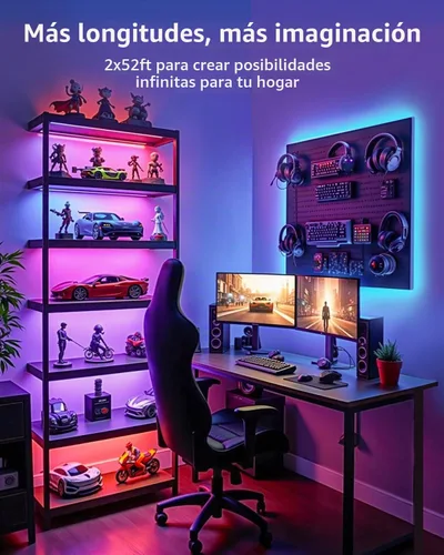 Vista 2 de Tira de luces LED RGB+IC, luz LED Bluetooth inteligente para dormitorio, tiras LED que cambian de color con 44 modos de escena (6.6 pies)