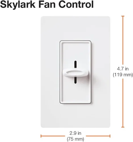 Vista 4 de Lutron Skylark - Control de ventilador de 1.5 amperios, un solo polo, 3 velocidades, color marfil
