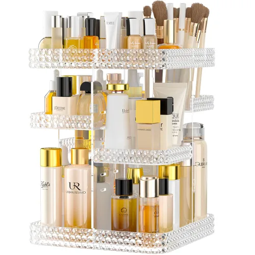 Vista 8 de Organizador de maquillaje giratorio de 360°, organizador de perfumes de gran capacidad, almacenamiento de cosméticos, tocador, encimera, se adapta a