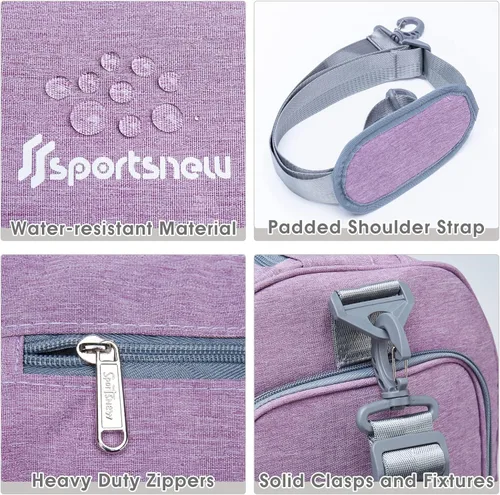 Vista 4 de Bolsa de gimnasio deportiva con bolsillo húmedo y compartimento para zapatos, bolsa de entrenamiento para hombres y mujeres, 4-Morado