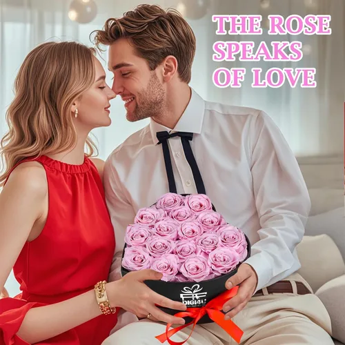 Vista 7 de Caja extra grande con forma de corazón de 16 rosas preservadas para siempre, con collar, regalos para el día de San Valentín para ella, novia