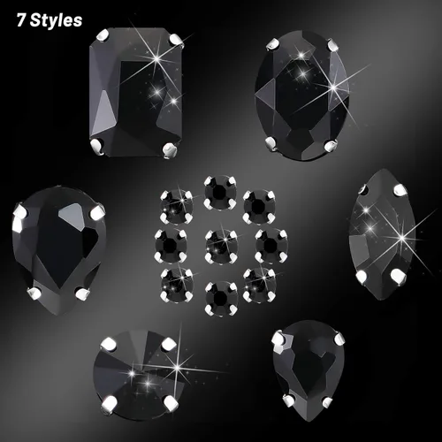 Vista 4 de WILLBOND 156 piezas de diamantes de imitación para coser con garra, diamantes de imitación de cristal con base plana, gemas con engaste de metal