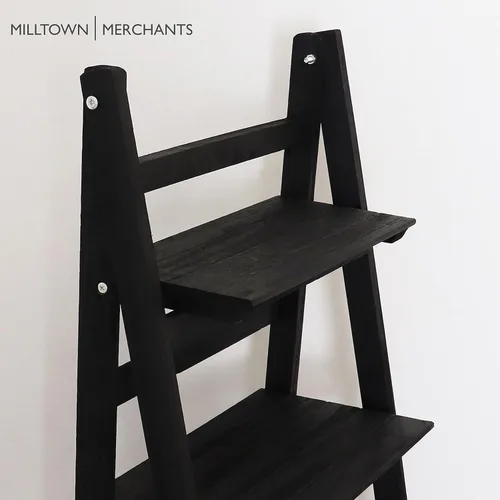 Vista 3 de Estante de escalera envejecido, estantería rústica inclinada para decoración del hogar (negro)