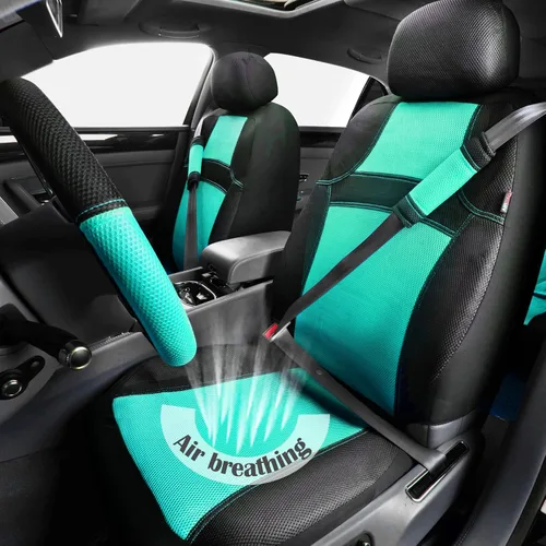 Vista 12 de CAR PASS - Fundas de asiento universales de 13 piezas de malla de aire 3D - 100% transpirables, juegos completos, cubierta de volante y cinturón