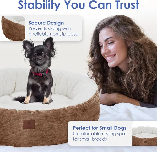 Vista 5 de AMERICAN KENNEL CLUB Cama redonda de tela Mason de 23 pulgadas para mascotas, elegante cama lavable para perros con parte inferior antideslizante
