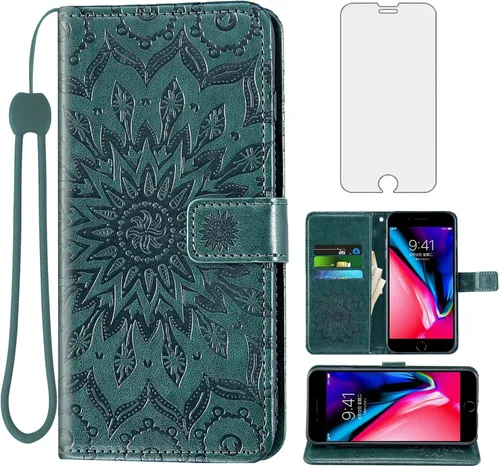 Vista 11 de Funda de teléfono para iPhone 7plus 8plus 7/8 Plus con protector de pantalla de vidrio templado, funda de cuero con tapa para tarjetero, accesorios