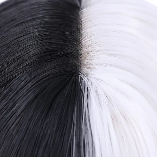 Vista 5 de BERON Pelucas cortas en blanco y negro, peluca rizada con flequillo, pelucas de pelo ondulado, pelucas sintéticas de mitad y mitad de mujer, uso
