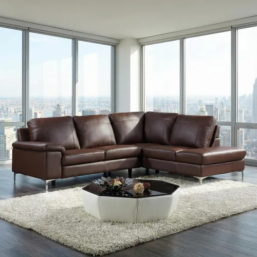 Vista 4 de Cortesi Home Sofá modular contemporáneo de cuero genuino Dallas con diván derecho, marrón