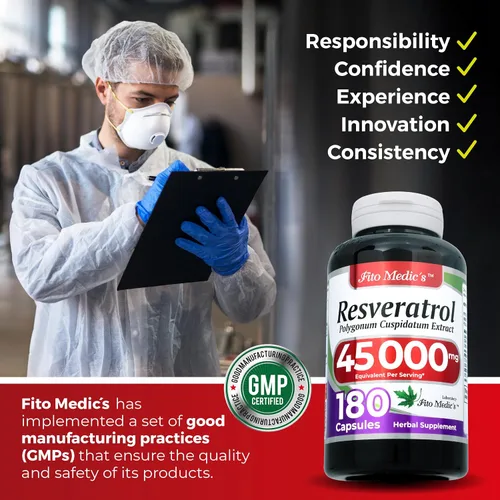 Vista 5 de FITO MEDIC'S Laboratorio Resveratrol Suplemento de resveratrol 180 cápsulas