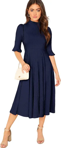 Vista 5 de Verdusa - Vestido elegante largo y de punto acanalado con mangas acampanadas para mujer, largo hasta por debajo de las rodillas