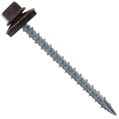 Vista 7 de 10 tornillos para techos de metal gris ABC de 2-1/2 pulgadas, cabezal de arandela hexagonal, arranque automático/roscado, arandela EPDM. 1 bolsa