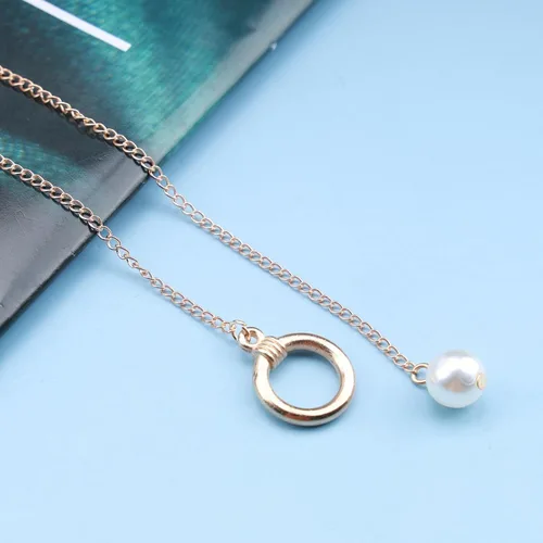 Vista 7 de Collar bohemio con perlas en Y de oro, círculo abierto en Y, Lariat, minimalista, cadena de gota de perlas, collar largo de círculo de karma