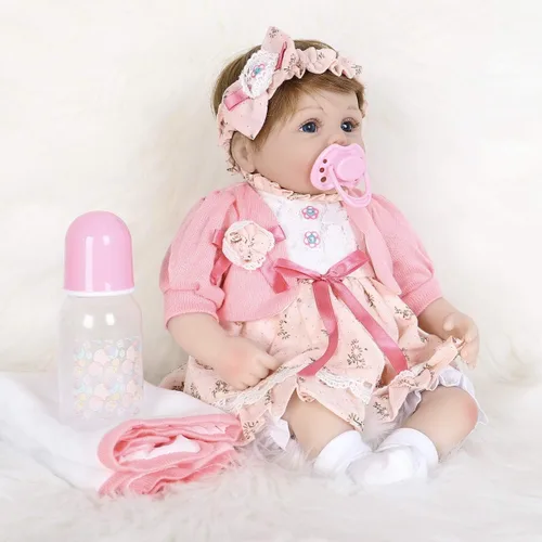 Vista 4 de ENADOLL Reborn Baby Doll - Juego de regalo realista de vinilo de silicona rosa bebé, 16 pulgadas, con peso, cuerpo suave, realista, para edades de 3