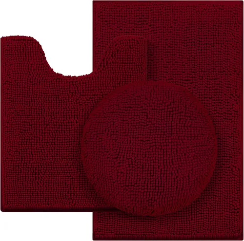 Vista 17 de HOMEIDEAS Juego de alfombras de baño negras de 3 piezas, alfombras y tapetes de felpilla de mantequilla, peludos, absorbentes, antideslizantes