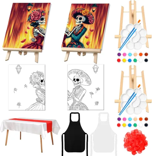 Vista 11 de Zhanmai Kit de 112 Piezas para Beber y Pintar para Adultos Noche de Cita Kit de Pintura de Lienzo Predibujado para Parejas Arte de Pintura en Lienzo