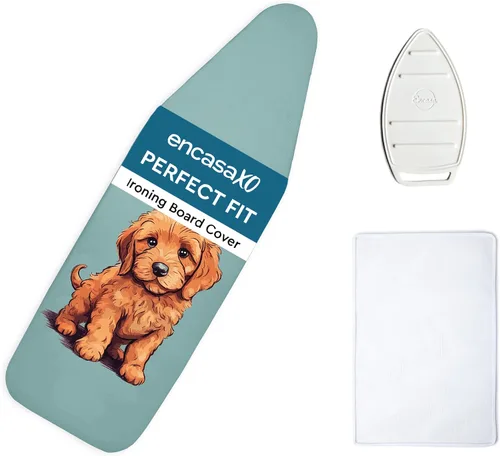 Vista 19 de Encasa XO Funda para tabla de planchar y almohadilla 42"x14" - Acolchado grueso de fieltro de 3mm, ajuste con cordón y bloqueo, fácil de colocar